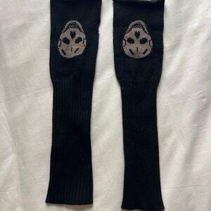 Skull Cashmere Black Fingerless Gloves